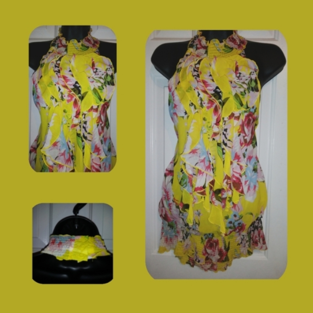 3 Sixteen Yellow Floral Ruffled Blouse